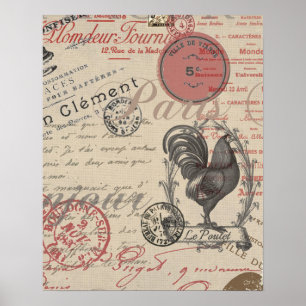 Vintage-Französische-Schreibschrift Paris Rooster Poster