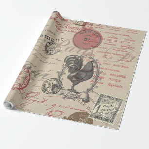 Vintage-Französische-Schrift Paris Hahn Typografie Geschenkpapier