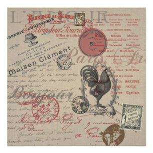 Vintage-Französische Schrift Paris Hahn Typografie Poster