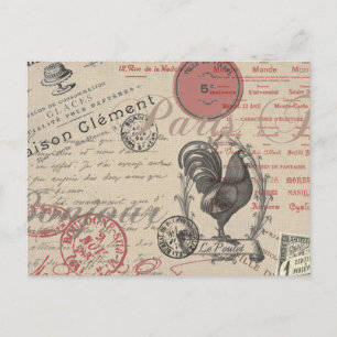 Vintage-französische Schrift Paris Hahn Typografie Postkarte