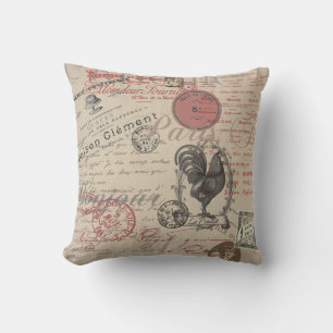 Vintage-französische Schrift Paris Rooster Typogra Kissen