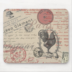Vintage französische Schrift Paris Rooster Typogra Mousepad