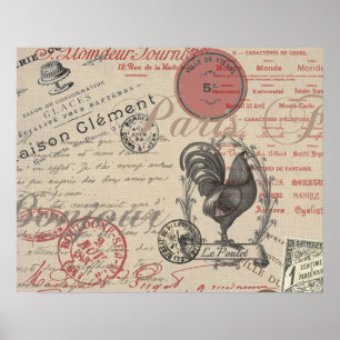 Vintage-Französische Schrift Paris Rooster Typogra Poster