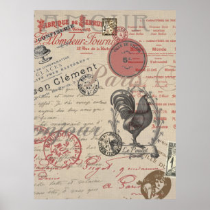 Vintage-Französische Schrift Paris Rooster Typogra Poster