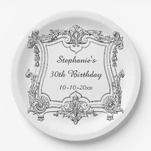 Vintage-Französische-Schriftrolle 30. Geburtstag Pappteller