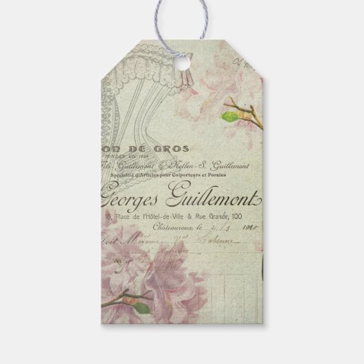 Vintage französische Script Shabby Blume Chic Cors Geschenkanhänger (Vorderseite)