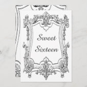 Vintage französische Scroll 16 . Geburtstag Doppel Einladung (Vorne/Hinten)