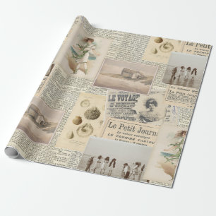 Vintage französische Strandcollage Geschenkpapier