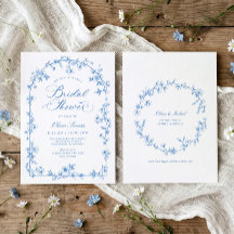Vintage-französische Toile-Blau-Blumen-Brautparty