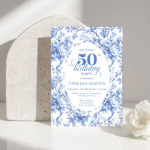 Vintage-französische Toile-Blaurose 50. Geburtstag