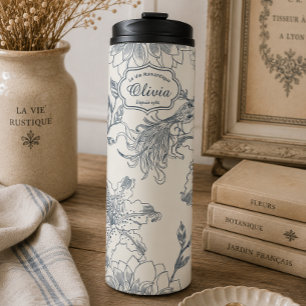 Vintage Französische Toile Botanischer Vogel Perso Thermosbecher