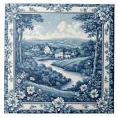Vintage Französische Toile Landschaft Blau Rustika Fliese (Vorderseite)