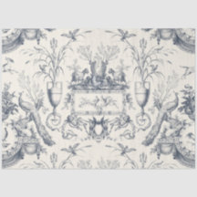 Vintage Französische Toile Pfau und Landfarm Blau