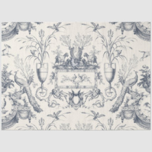 Vintage Französische Toile Pfau und Landfarm Blau Seidenpapier
