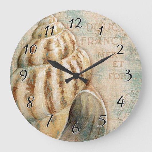 Vintage französische Tritonshorn-Muschel Große Wanduhr (Vorderseite)