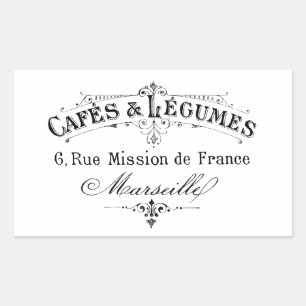 Vintage französische Typografie-Cafés und Legumino Rechteckiger Aufkleber