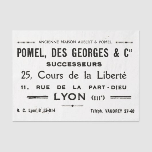 Vintage französische Typografie Lyon Business Seidenpapier (Vorderseite)