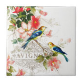 Vintage französische Vögel entwerfen Weiß Fliese (Vorderseite)