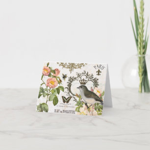Vintage französische Vogel mit Krone Notizkarte Karte