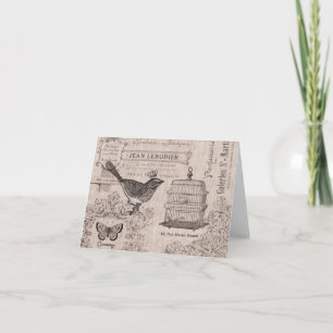 Vintage französische Vogel-Notizkarte Karte