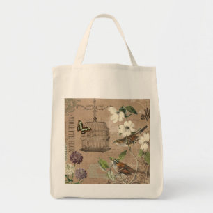 Vintage Französische Vögel und Garten-Tasche Tragetasche