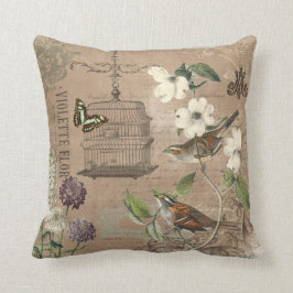 Vintage französische Vögel und Gartenkissen Kissen