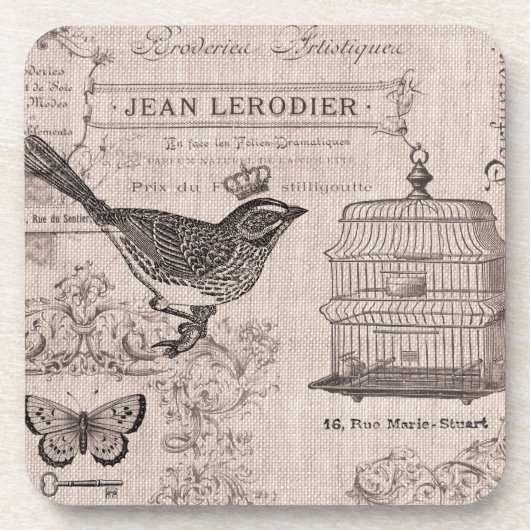 Vintage französische Vogel-Untersetzer Getränkeuntersetzer (Vorderseite)