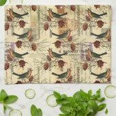 Vintage französische Vogelgrün-Script-Briefmarke Geschirrtuch (Gefaltet)