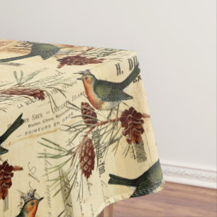 Vintage französische Vogelgrün-Script-Briefmarke Tischdecke