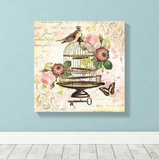 Vintage französische Vogelkäfige gedehnte Leinwand (Insitu (Holzboden))