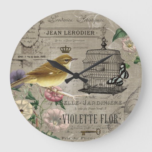 Vintage französische Vogeluhr Große Wanduhr (Vorderseite)