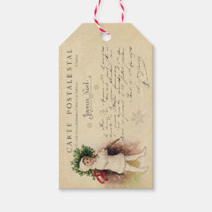 Vintage französische Weihnachtsbaum-Postkarten-Ges Geschenkanhänger