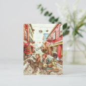 Vintage französische Weihnachtskinder in der Stadt Postkarte (Stehend Vorderseite)