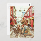 Vintage französische Weihnachtskinder in der Stadt Postkarte (Vorne/Hinten)