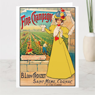 Vintage französische Werbung für Fine Champagne Dankeskarte