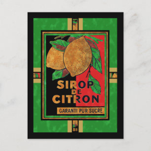 Vintage französische Zitronen-Himbeer-Sirup-Etiket Postkarte