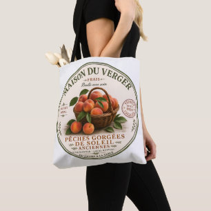 Vintage französischer Bauernmarkt Pfirsiche Tasche