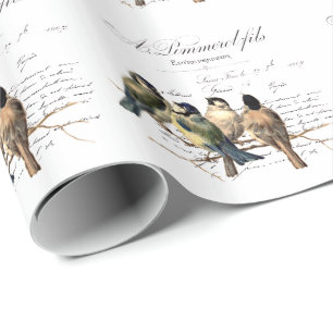 Vintage-Französischer Brief und Vögel Geschenkpapier