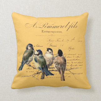 Vintage-französischer Brief und Vögel Kissen