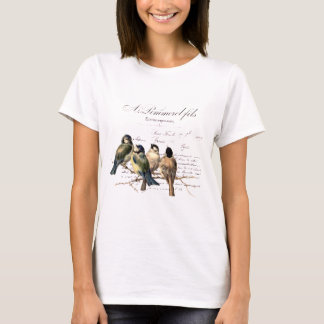 Vintage französischer Buchstabe und Vögel T-Shirt