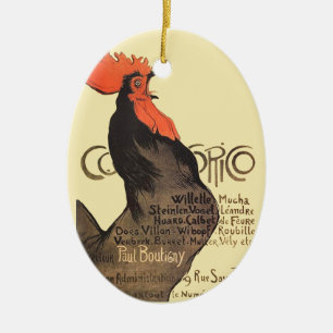 Vintage Französischer Hahn Art Nouveau Steinlen Keramik Ornament