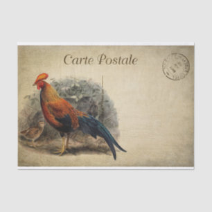Vintage französischer Hahn Küken Postkarte Decoupa Seidenpapier