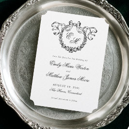 Vintage französischer Monogramm-Kranz Elegante Hoc Save The Date