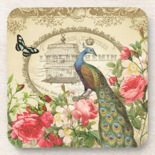 Vintage Französischer Pfau Untersetzer