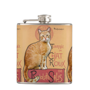 Vintage französischer Poster-Stil Orange Katze Flachmann