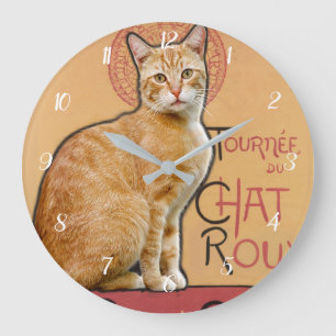 Vintage französischer Poster-Stil Orange Katze Große Wanduhr