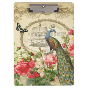 Vintage-französischer Shabby-Chic-Pfau Klemmbrett