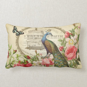 Vintage-französischer Shabby-Chic-Pfau Lendenkissen