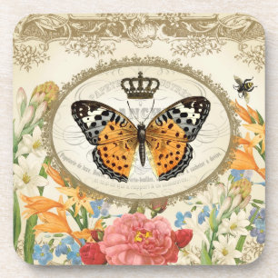 Vintage Französischer Shabby Chic Schmetterling Un Getränkeuntersetzer
