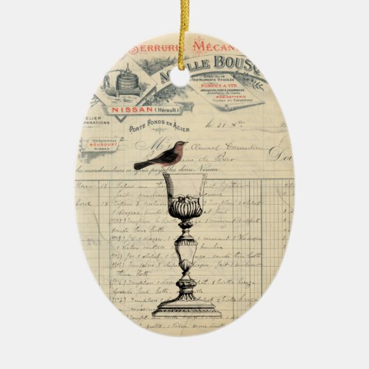 Vintage französischer Wein-Themed Verzierung Keramikornament (Vorne)